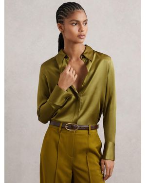 Reiss Silk-Satin Concealed-Placket Shirt - Green