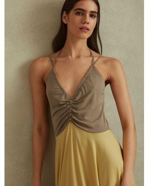 Reiss Neutral Colorblock Ruched Midi Dress - Green