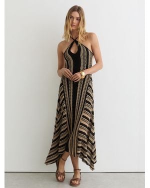 Reiss Neutral Stripe Crochet-Knit Tie-Back Maxi Dress - Natural