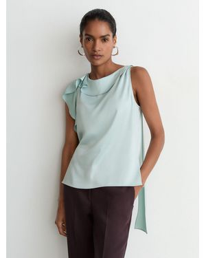 Reiss Hanna - Aqua Blue Satin Sleeveless Frill-detail Top, 8