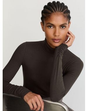 Reiss Rib-Knit Roll-Neck Top - Black