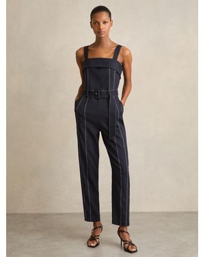 Reiss Fianna - Navy Contrast Stitch Structured Jumpsuit, Us 2 - Blue