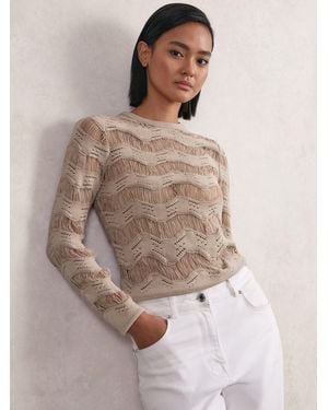 Reiss Cotton Blend Ladder Knit Top - Natural