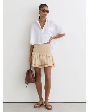 Reiss Catie - Neutral Cotton-blend Shirred Mini Skirt, Us 10 - White