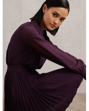 Reiss Pleated Sheer Sleeve Mini Dress - Purple
