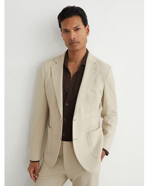 Reiss Gerrard - Stone Tailored Fit Textured Jersey Single-breasted Suit Blazer, Us 38 - Natural