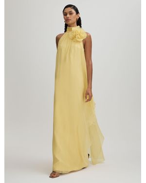 Halston Removable Ruffle Chiffon Maxi Dress, & Camel - Metallic