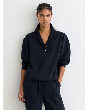 Reiss Bella - Navy Premium Interlock Collar Sweatshirt, M (us 8-10) - Blue