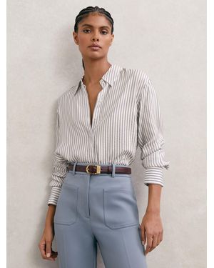 Reiss Annika - Blue/ivory Stripe Concealed-placket Shirt, Us 14 - Multicolor