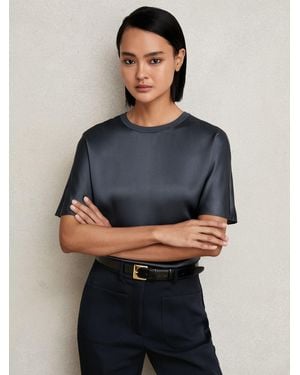 Reiss Silk Short-Sleeve Top - Blue
