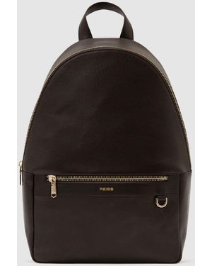 Reiss Carson - Dark Brown Micro-grain Leather Backpack, One - Black
