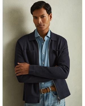 Reiss Rivers - Navy Knitted Zip Through Jacket, S - Blue