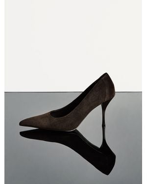 Reiss Dark Chocolate Tilly Suede Pointed-Toe Mid-Heel Court Shoes - Brown