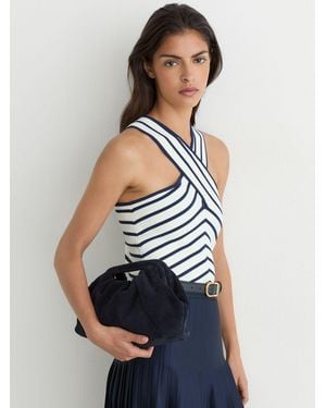 Reiss June - Navy Suede Cut-out Handle Pouch Clutch Bag, One - Blue