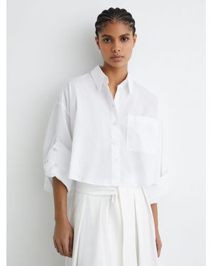 Reiss Cotton Cropped Long-Sleeve Shirt - White