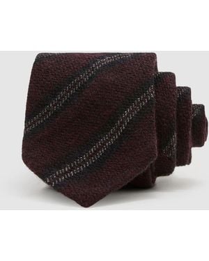 Reiss Tessere - Burgundy Wool Double-stripe Unlined Tie, One - Red