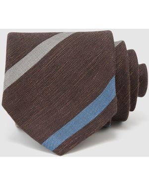 Reiss Paolo - Chocolate Brown Cotton-linen-silk Stripe Tie, One - Multicolor