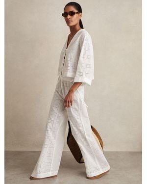 Reiss Poppy - White Cotton Broderie Side-tie Pants, Xs (us 2) - Natural