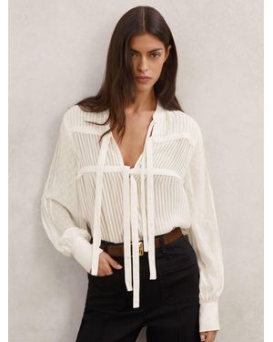 Reiss Tie-Detail Shadow-Stripe Blouse - Natural