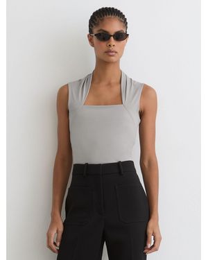 Reiss Harri - Gray Square-neck Ruched Sleeveless Top, Us 6 - White