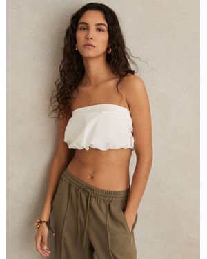 Reiss Cotton-Blend Bandeau Puffball Top - Brown