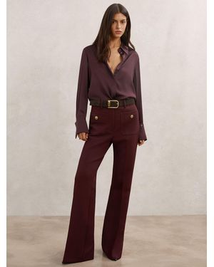 Reiss Parisa - Dark Red Button-pocket Flared Pants, Us 6 R - Purple