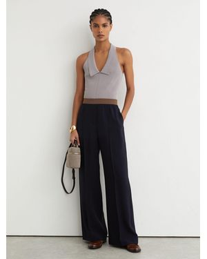 Reiss Wilde - Navy Wide-leg Elasticated-waist Pants, Us 0 R - Natural