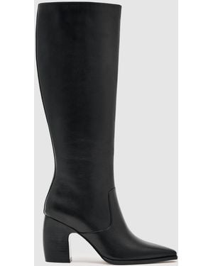 Reiss Leather Knee-High Block-Heel Boots - Black