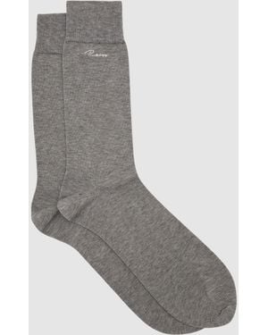 Reiss Cotton-Blend Script-Logo Socks, S & M - Gray