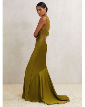 Reiss Sheer Panel Maxi Dress - Green