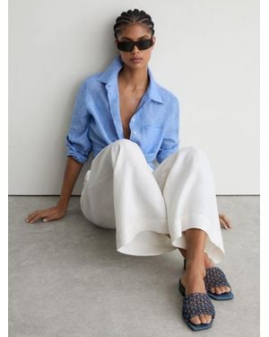 Reiss Woven Flat Denim Sandals - White