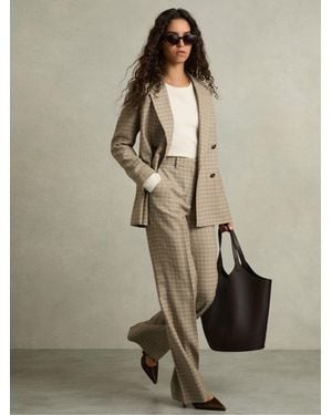 Reiss Wool Wide-Leg Houndstooth-Check Pants - Natural