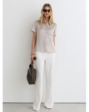 Reiss Polly - Light Gray Silk Half-button Short-sleeve Shirt, Us 4 - White