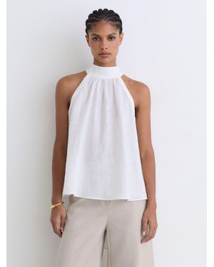 Reiss Linen Sleeveless Scarf-Neck Top - White