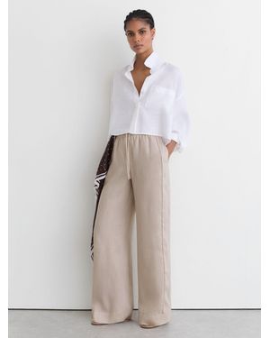 Reiss Linen Ladder-Embroidery Wide-Leg Pants - Natural