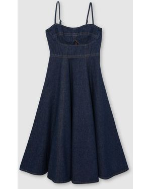 annie denim fit and flare midi dress in white Reiss Annie - White Denim Fit And Flare Midi Dress, Us 14 in Natural