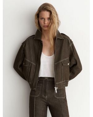Reiss Relaxed Denim Bomber Jacket - Brown
