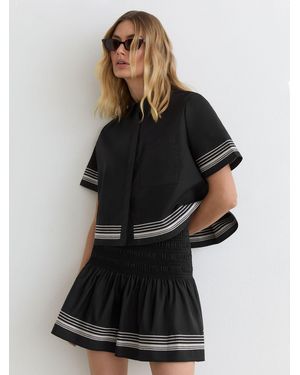 Reiss Cotton Stripe-Detail Mini Skirt - Black