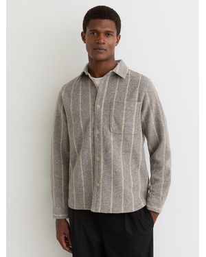 Les Deux Gray Melange Pinstripe Overshirt With Wool