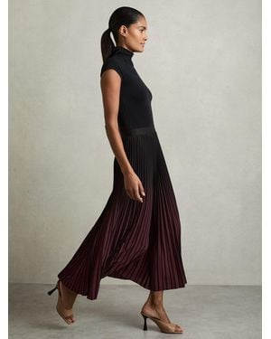 Reiss Marlie - Burgundy/black Ombre Pleated Midi Skirt, Us 4 - Multicolor
