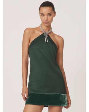 Reiss Satin Crystal-Necklace Mini Dress - Green