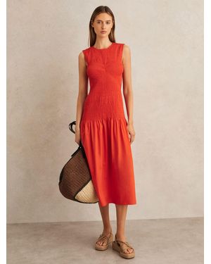 knee length dresses for ladies Belle Shirred Waist Midi Dress