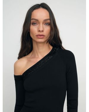 Reiss Bead-Detail Off-Shoulder Knit Top - Black