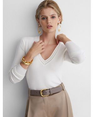 ATELIER Silk-Blend Knit V-Neck Sweater - White