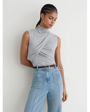Reiss Ruched High-Neck Top - Blue