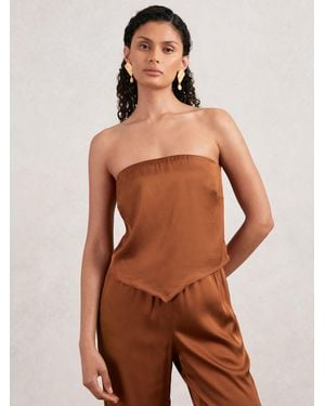 GOOD AMERICAN Good Satin Handkerchief Top - Brown
