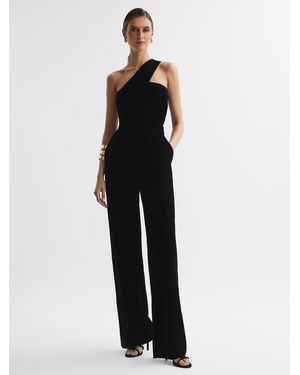 Reiss Petite Velvet One-Shoulder Jumpsuit - Black