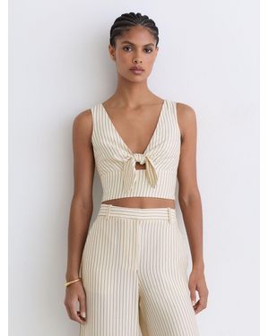 Reiss Cream & Pinstripe Tie-Front Cropped Top - Natural