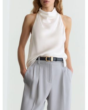 Reiss Hammered-Silk Cowl-Neck Top - White
