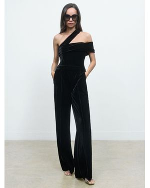 Reiss Daria - Black Petite Velvet One-shoulder Wide-leg Jumpsuit, Us 10